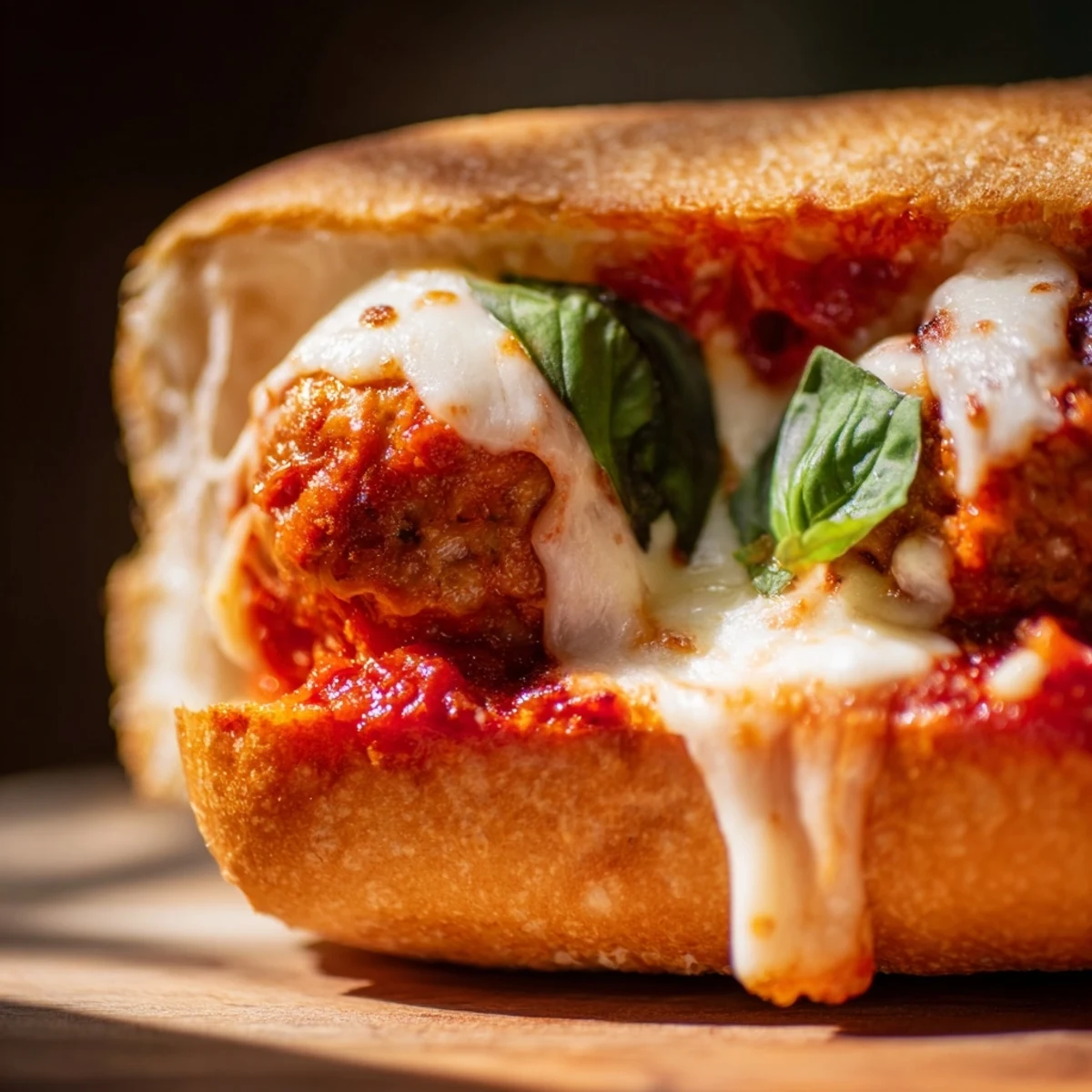 Golden-brown baked turkey meatballs simmer in a rich tomato sauce, ready to fill toasted sub rolls.