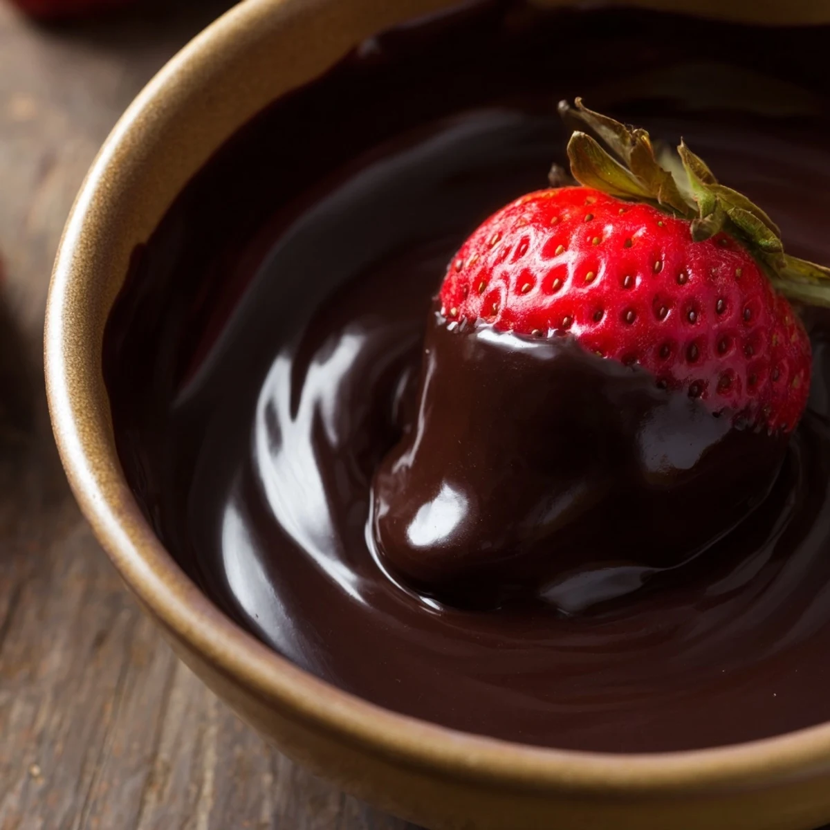 A romantic Valentine Chocolate Fondue with warm, melted chocolate and colorful fresh fruit for dipping, perfect for sharing.  