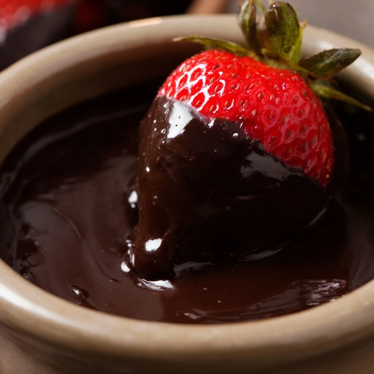 Elegant Valentine Chocolate Fondue served with berries and pound cake cubes, ideal for a cozy, candlelit date night.