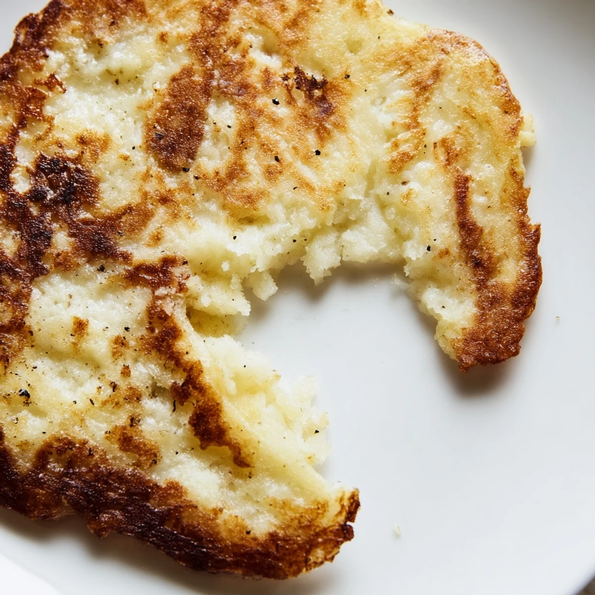 Crisp-edged Boxty Irish Potato Pancakes stacked on a plate, with a tender, fluffy interior and a side of smoked salmon.