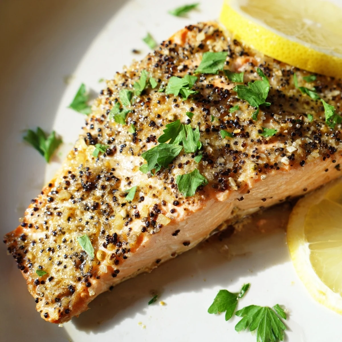Healthy lemon pepper salmon baked until moist and flaky, ready to serve with vegetables.