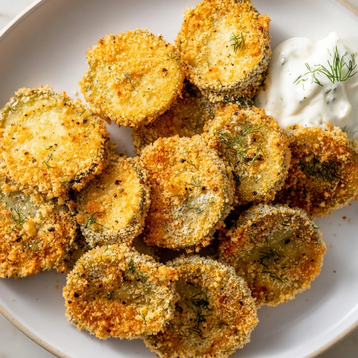 Crispy Super Bowl Fried Pickles with a side of cool ranch dip for dipping.