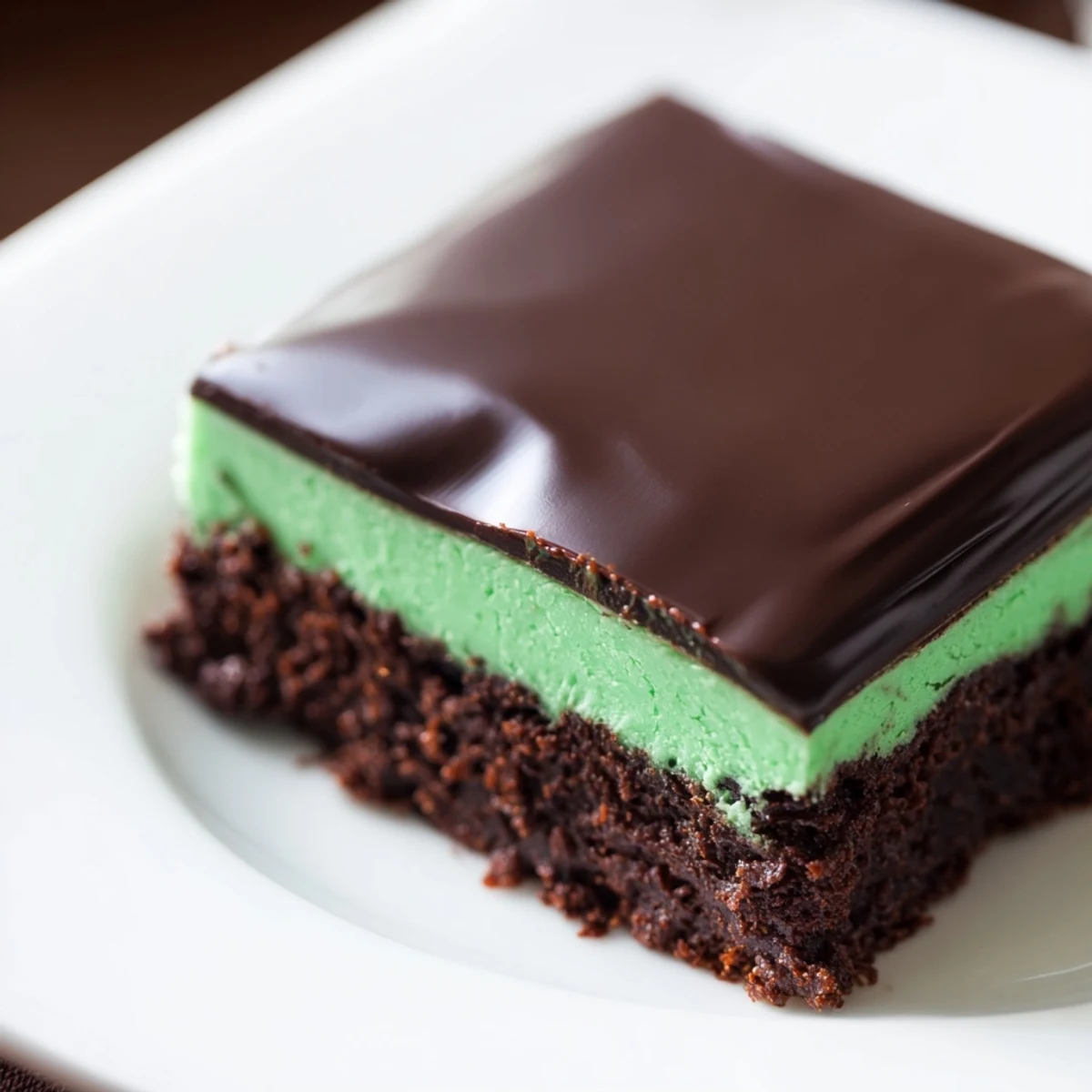 Freshly cut Shamrock Mint Brownies with Ganache show gooey texture, perfect for St. Patrick’s Day parties.