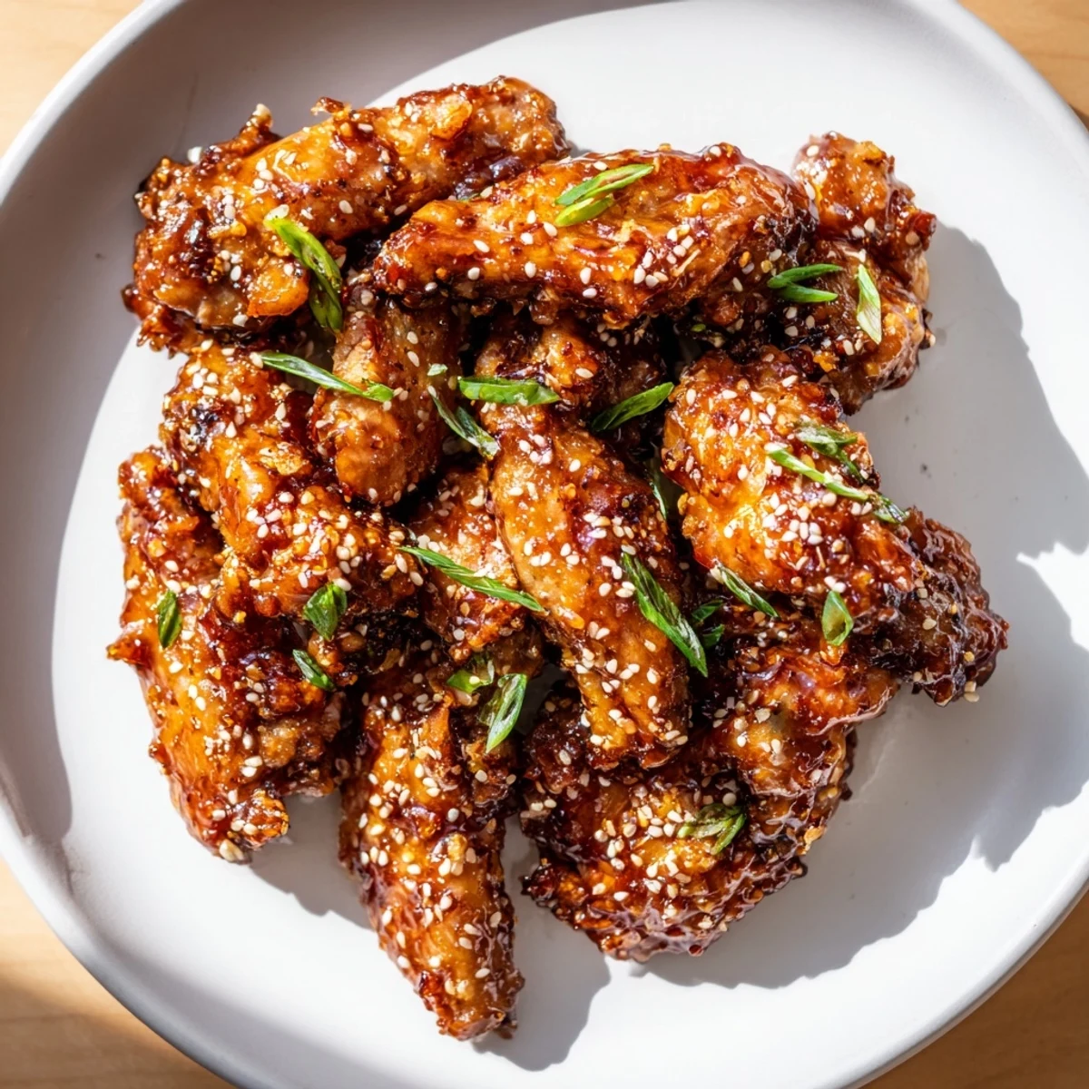 Sticky honey garlic chicken wings glistening with golden glaze, served hot and ready for game day snacking.