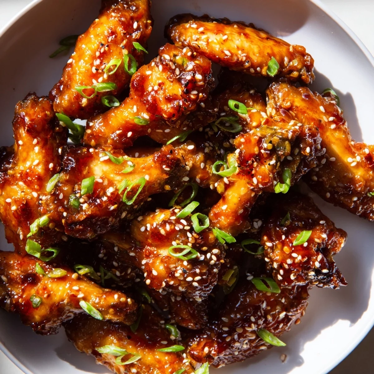 Sweet and savory honey garlic chicken wings coated in sticky glaze, paired with crisp celery sticks for dipping.