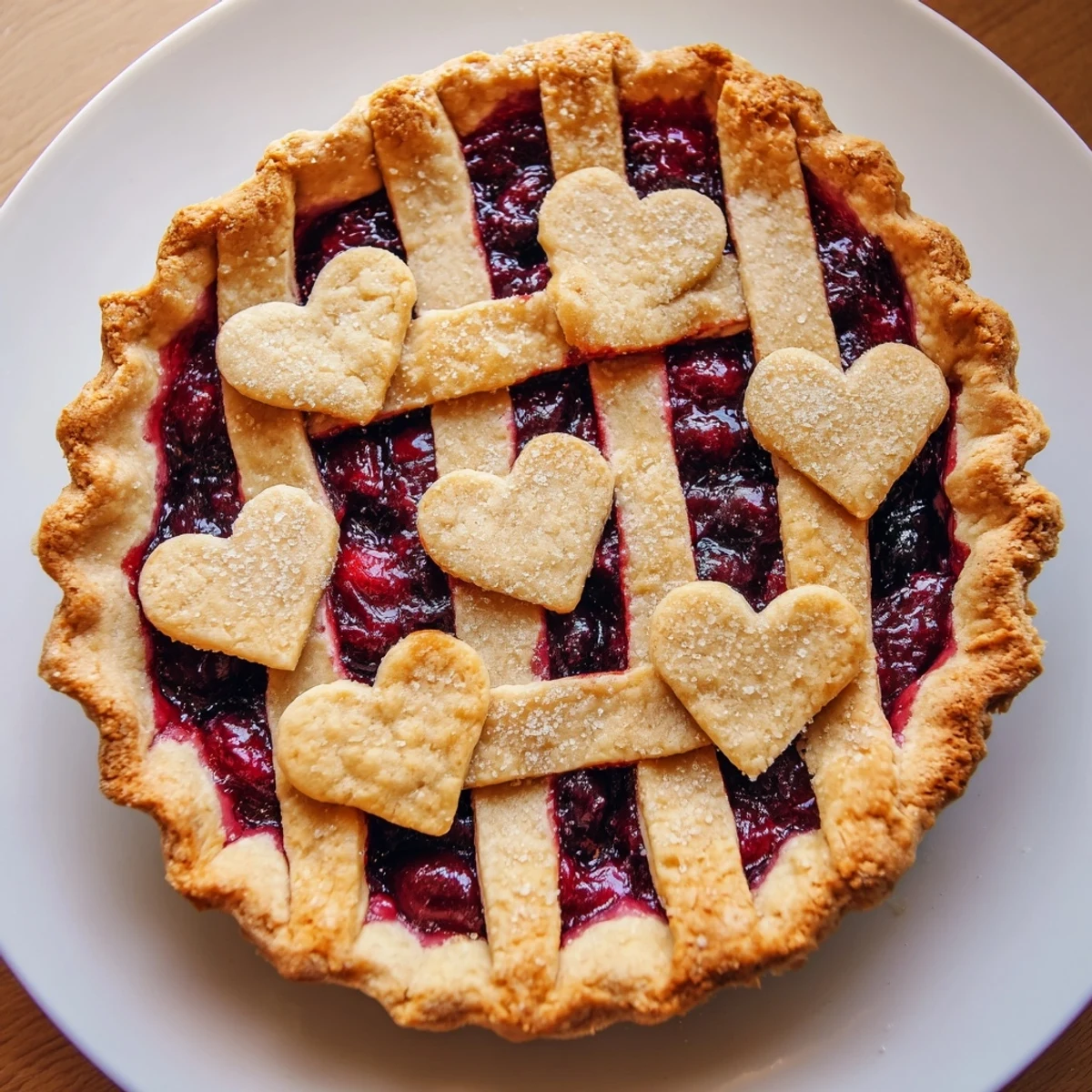 Sweetheart Cherry Pie with heart-shaped cutouts on the crust, ready to be served for a romantic dessert occasion.