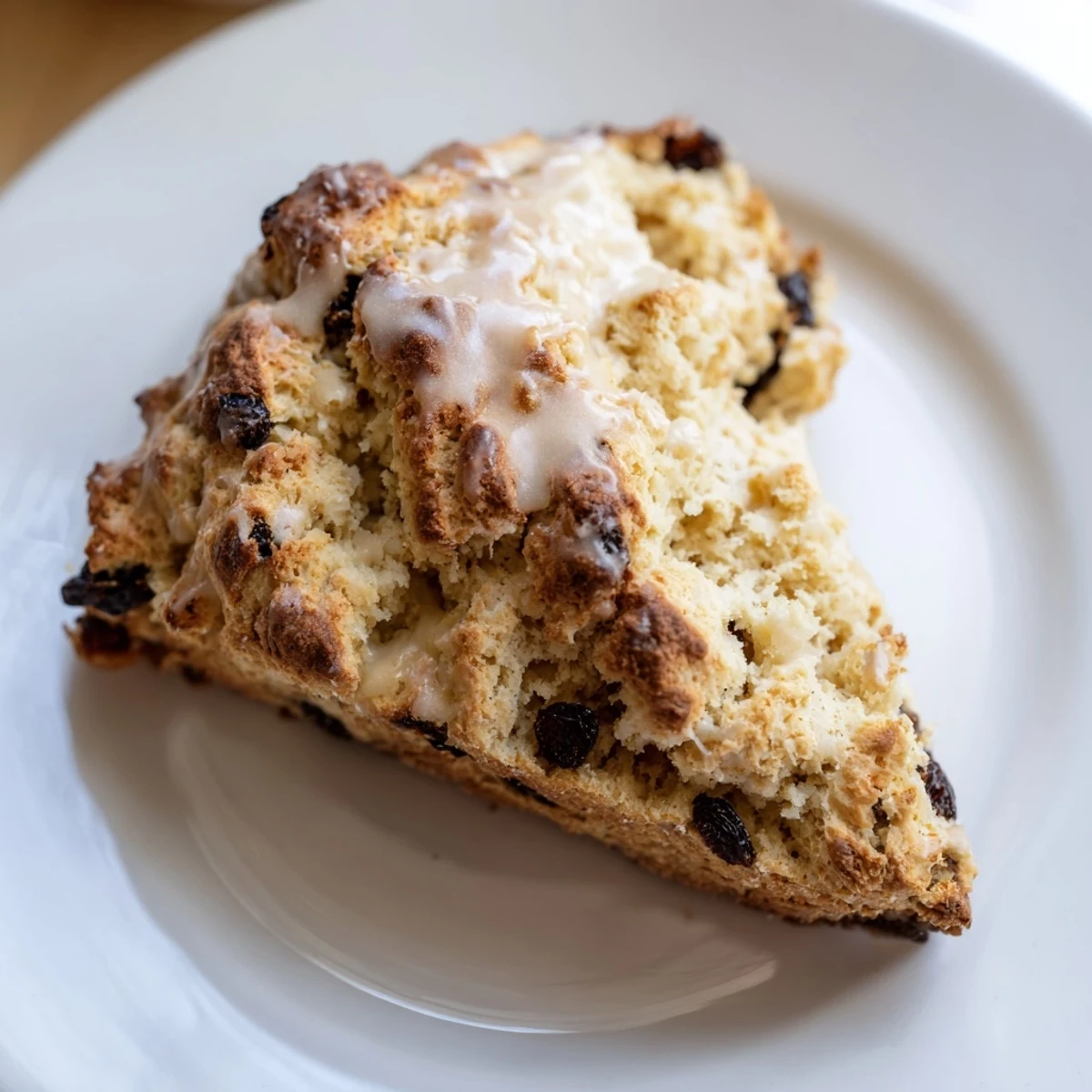 Freshly baked Irish Soda Bread Scones show a golden, cracked crust and a tender, crumbly interior studded with plump currants.