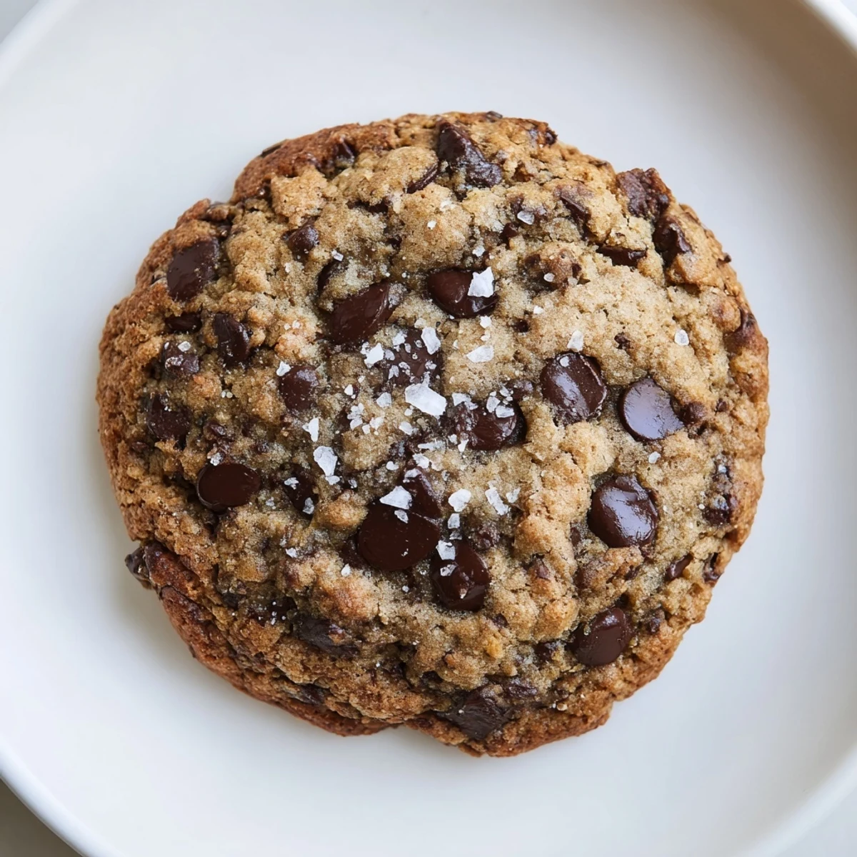 A close-up of freshly baked Chocolate Chip Cookies with Sea Salt on a wire cooling rack, the chocolate chips still melted and glistening.