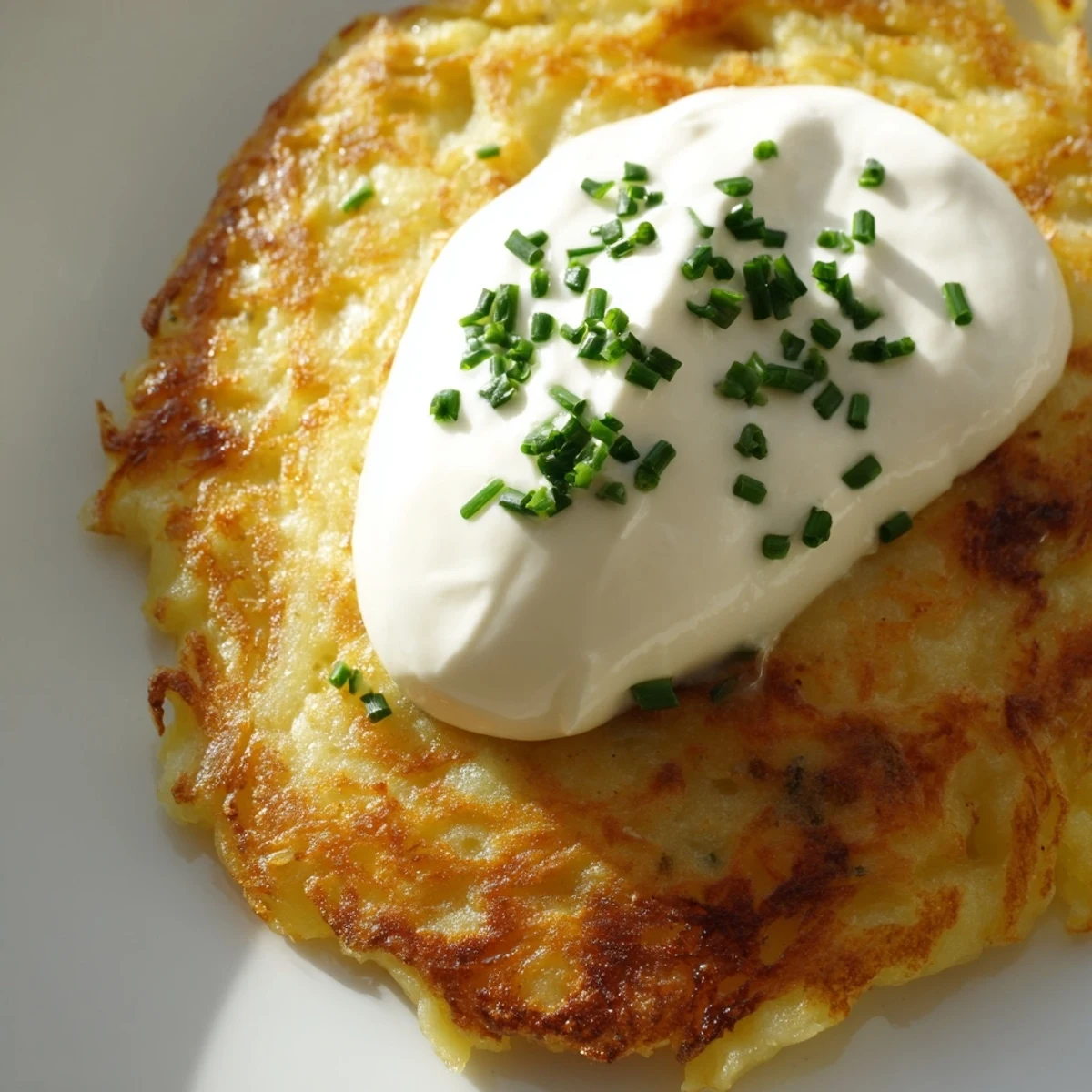Fork-ready Irish Boxty with Sour Cream and Chives enjoyed alongside a cup of hot tea.