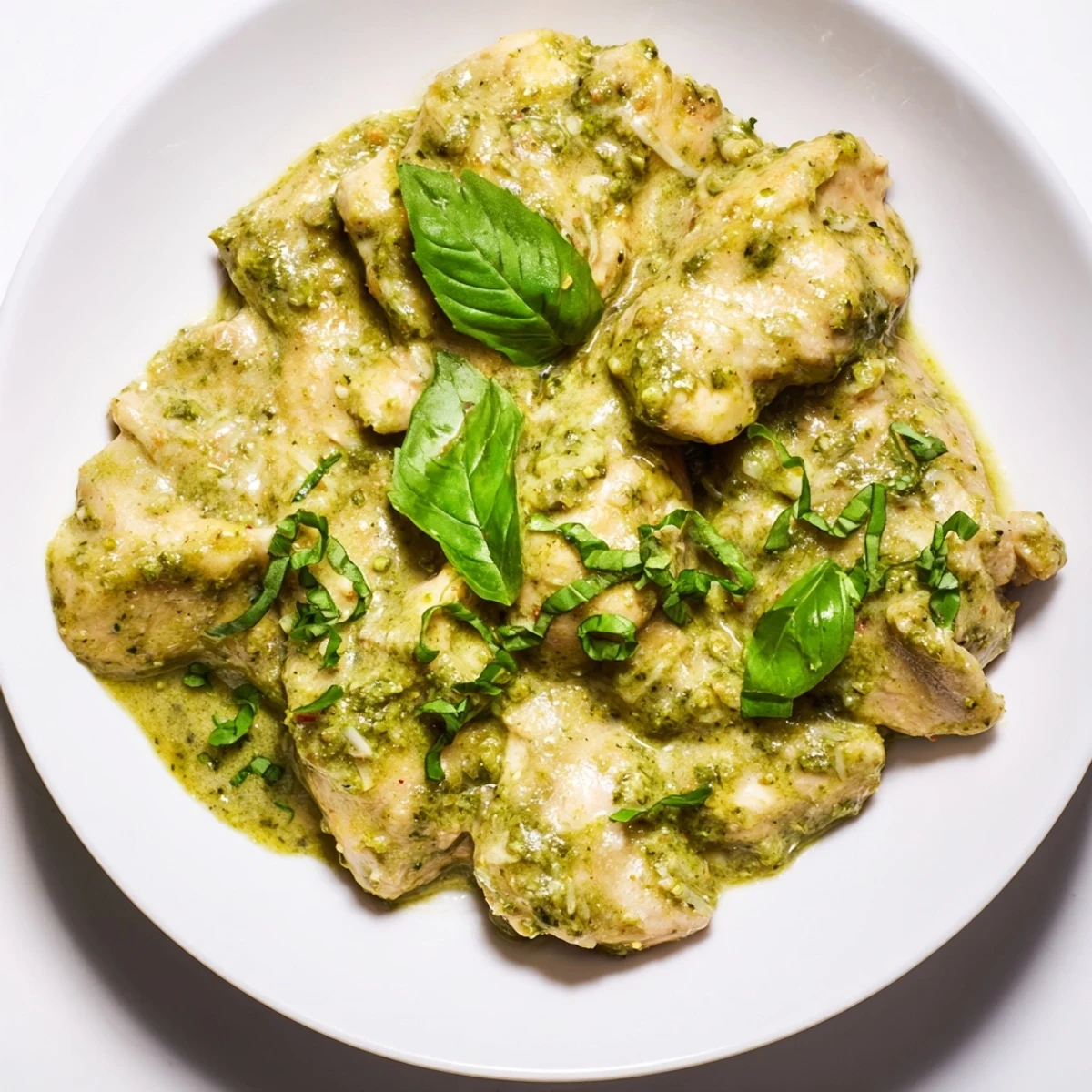 Tender Pesto Ranch Crock Pot Chicken Thighs garnished with Parmesan, ideal for a cozy weeknight American family dinner.