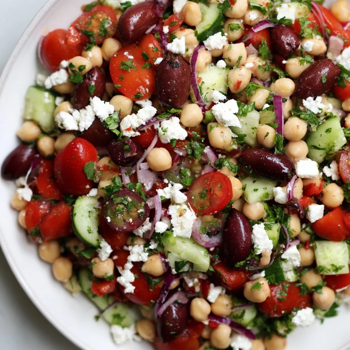 Tossed Mediterranean Dense Bean Salad drizzled with olive oil dressing, garnished with fresh parsley and mint for a protein-packed side.