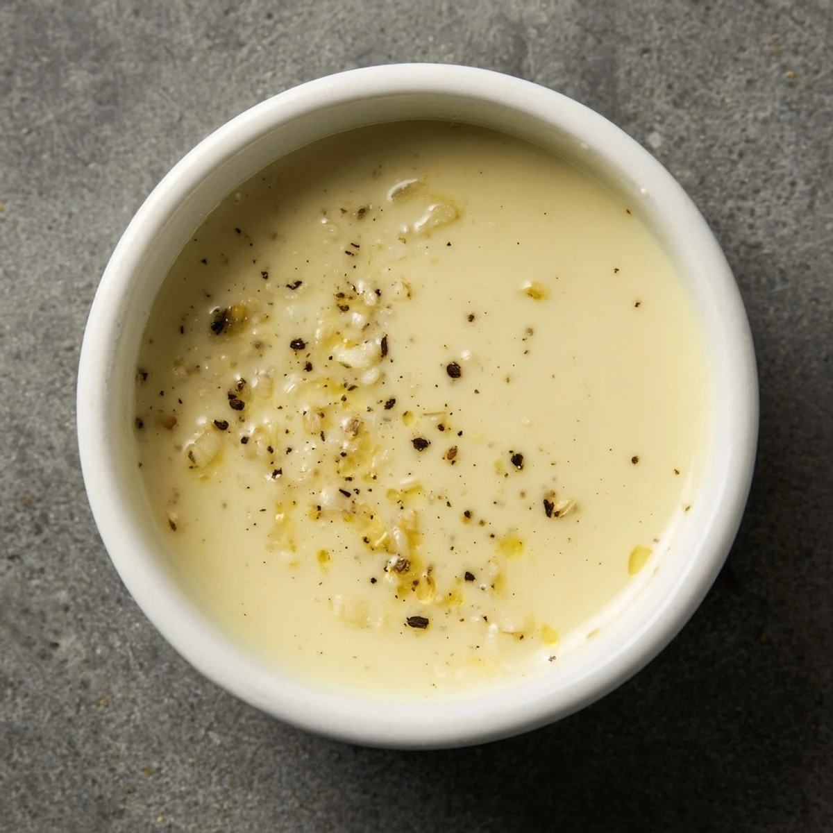A close-up of Lemon Dijon Dressing drizzled over a fresh green salad with cherry tomatoes and avocado slices.
