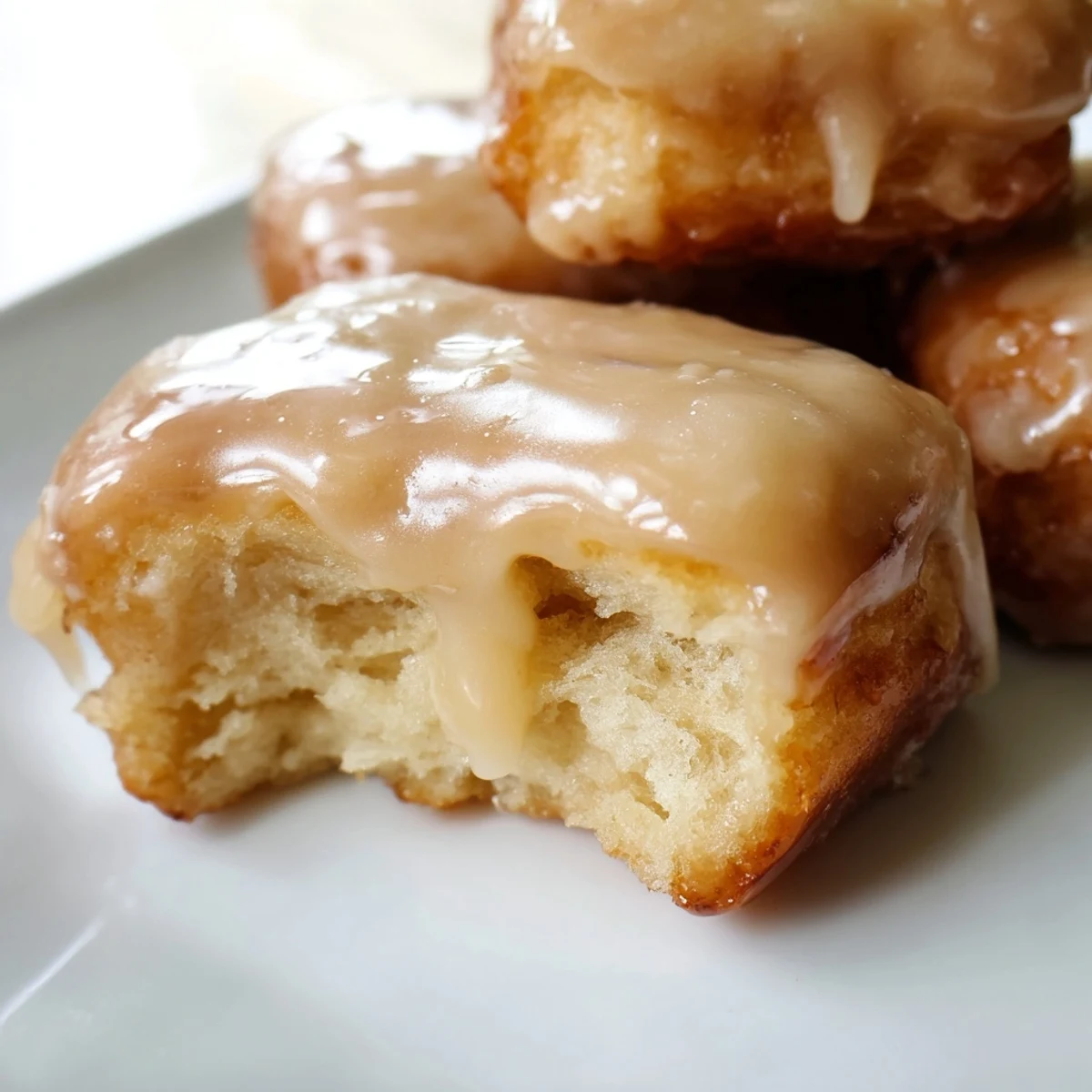 Freshly baked Maple Donut Bars with a soft, pillowy interior and smooth maple icing, served warm on a wooden board.