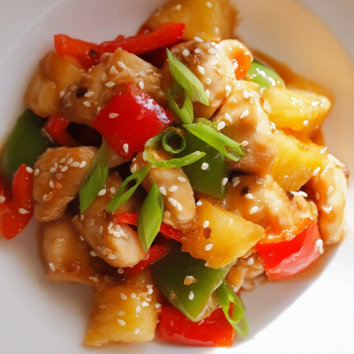 Tender Slow Cooker Hawaiian Pineapple Chicken in a slow cooker with pineapple chunks, bell peppers, and a glossy tangy-sweet sauce.