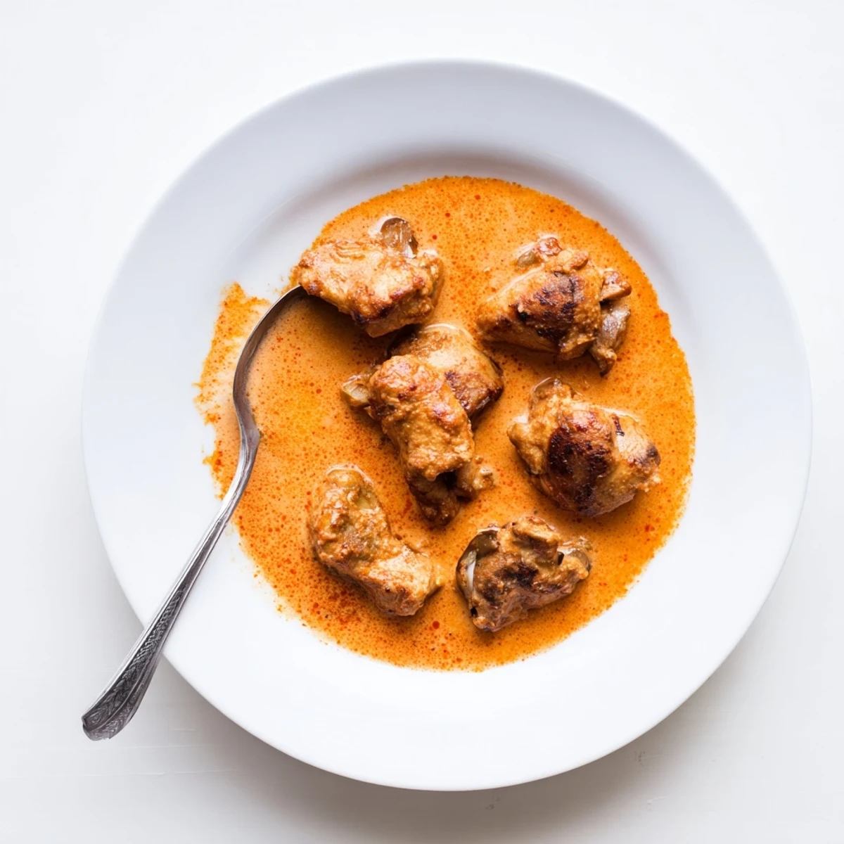 Creamy keto butter chicken simmering in a rich tomato and cream sauce with garam masala.