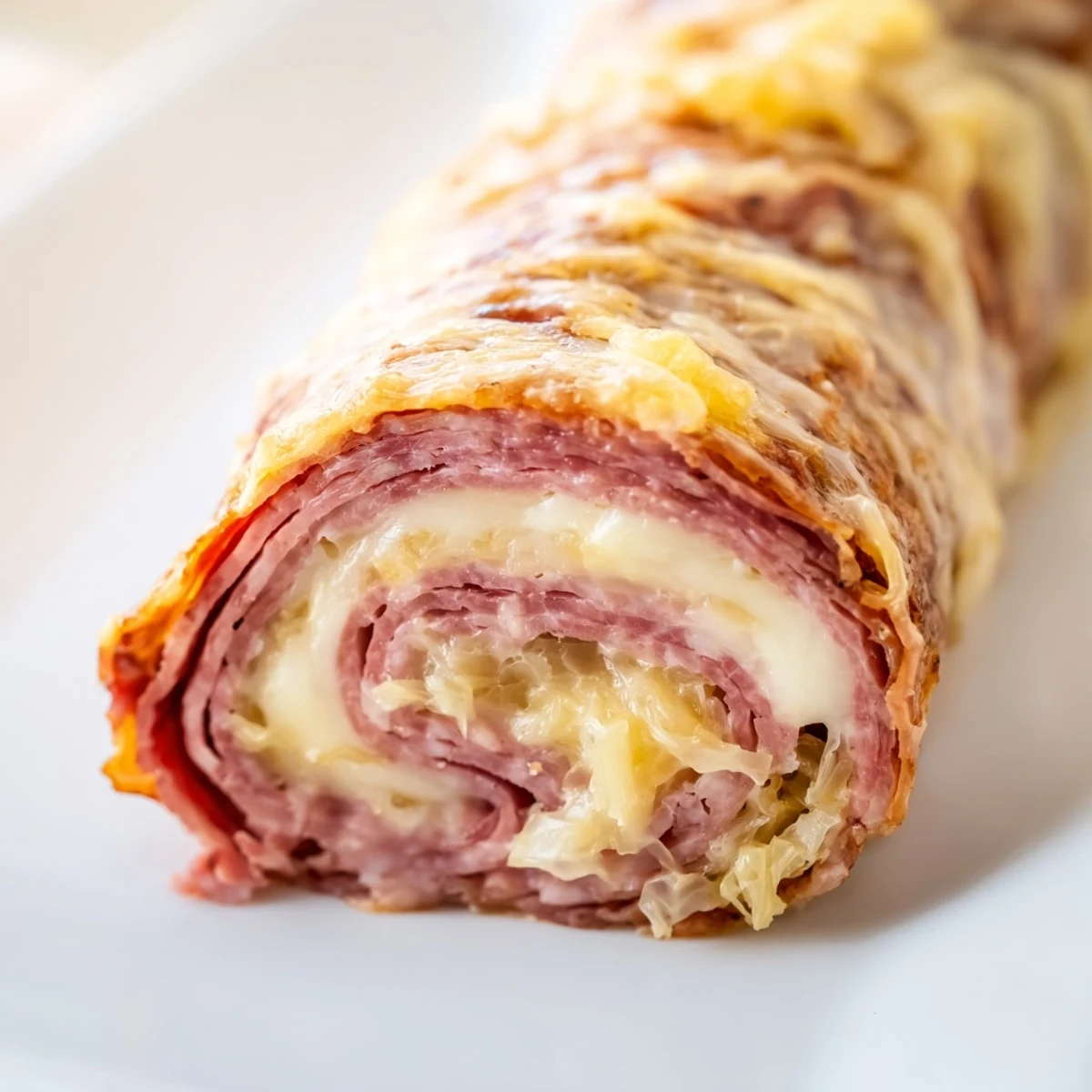 Low-carb Keto Crispy Reuben Roll Ups on a rustic platter, a perfect party appetizer for a healthy American snack