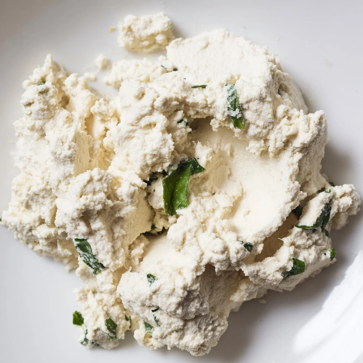 Smooth Tofu Ricotta mixture in a food processor ready for vegan lasagna or stuffed shells.