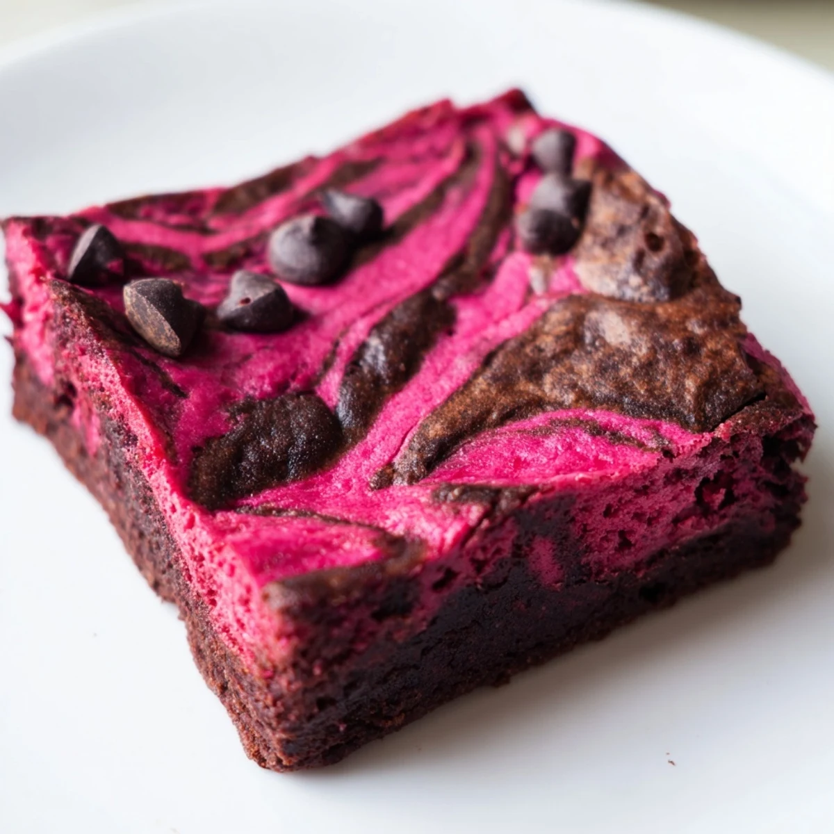 Freshly baked Raspberry Swirl Brownies on a cooling rack, crumbly texture with bright raspberry swirls.