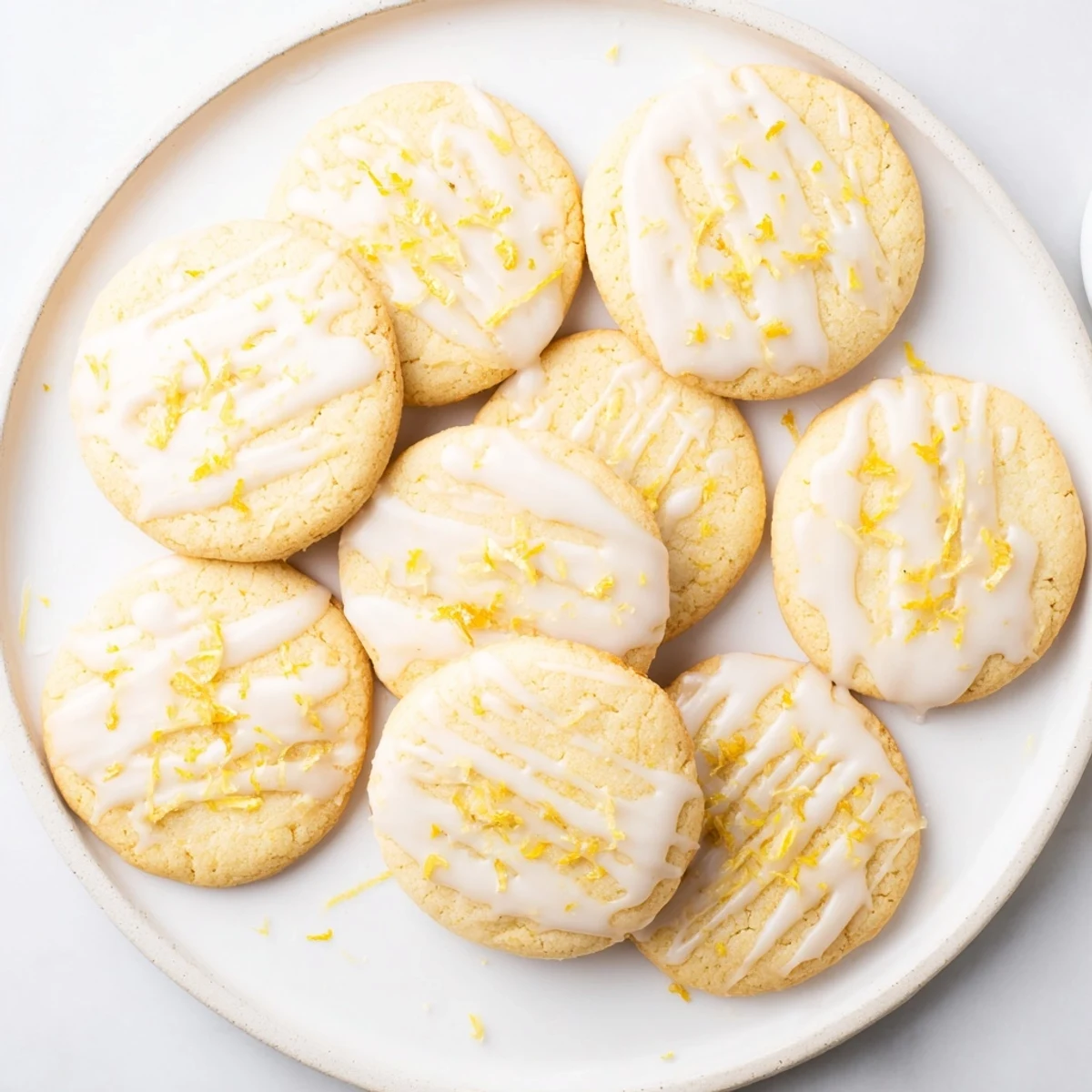 Freshly baked Limoncello Cookies on a cooling rack, with a glistening lemon glaze and a sprinkle of zest.