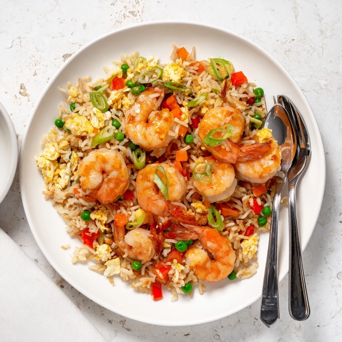 Succulent garlic prawns served over fragrant sweet chilli fried rice with crisp vegetables