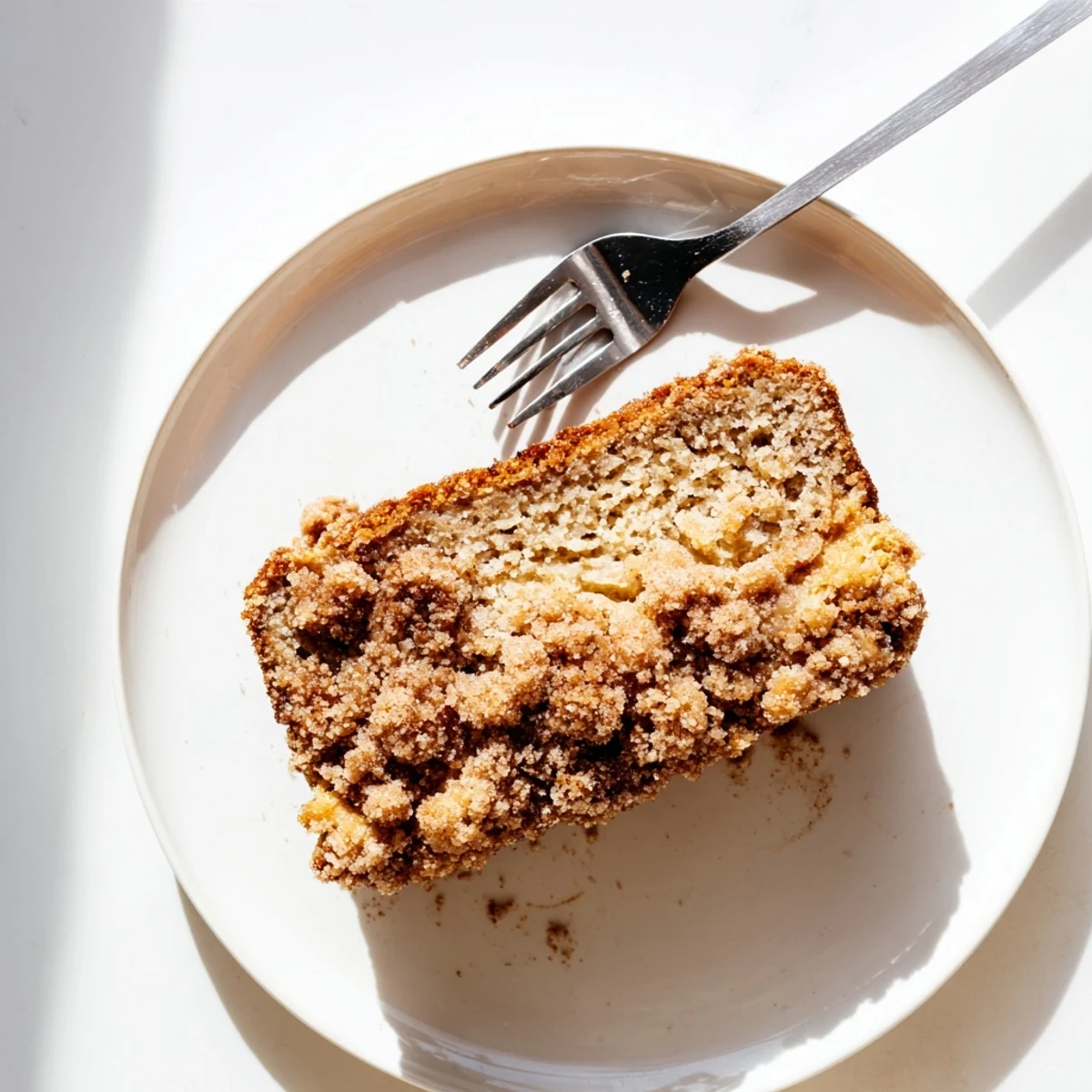 Homemade cinnamon crumb banana bread fresh from the oven with streusel topping