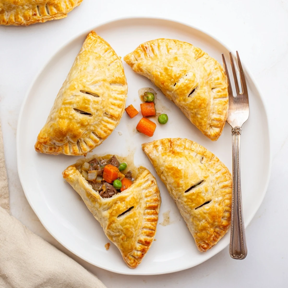 Golden crispy Irish beef and Guinness hand pies with flaky puff pastry layers