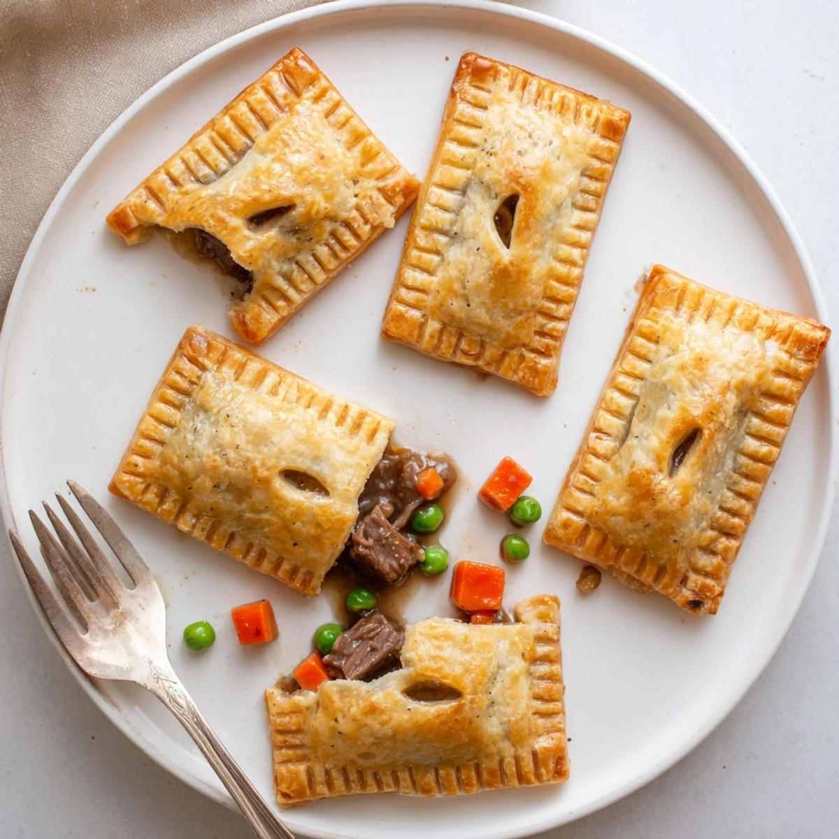Hearty beef and vegetable hand pies fresh from the oven with golden crust
