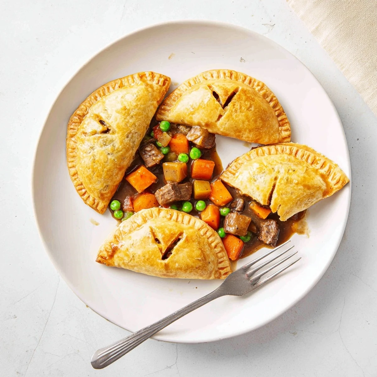 Individual Irish beef and Guinness hand pies with rich savory filling inside pastry