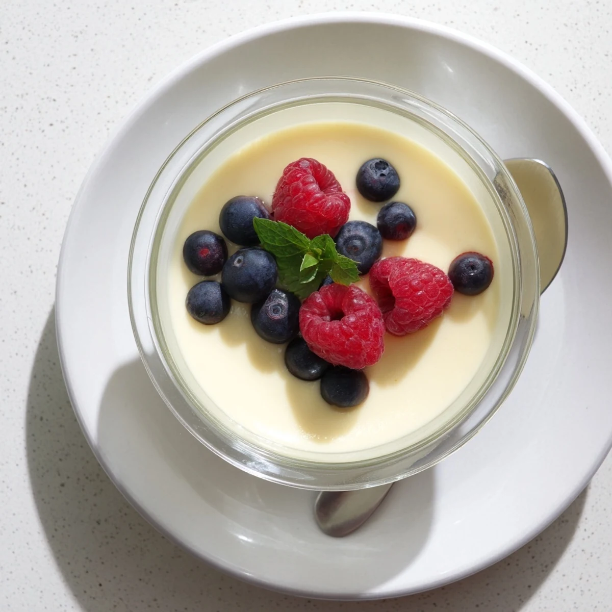 Silky smooth lemon posset dessert chilled in clear serving glasses with a vibrant yellow citrus garnish