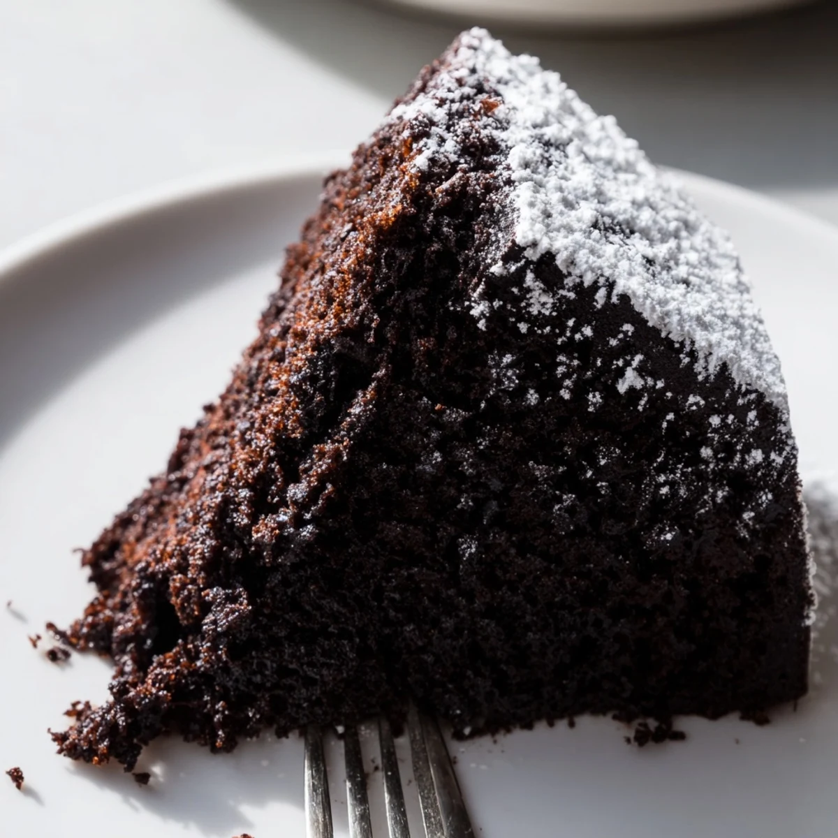 Decadent chocolate cake infused with stout beer, served with vanilla ice cream scoop