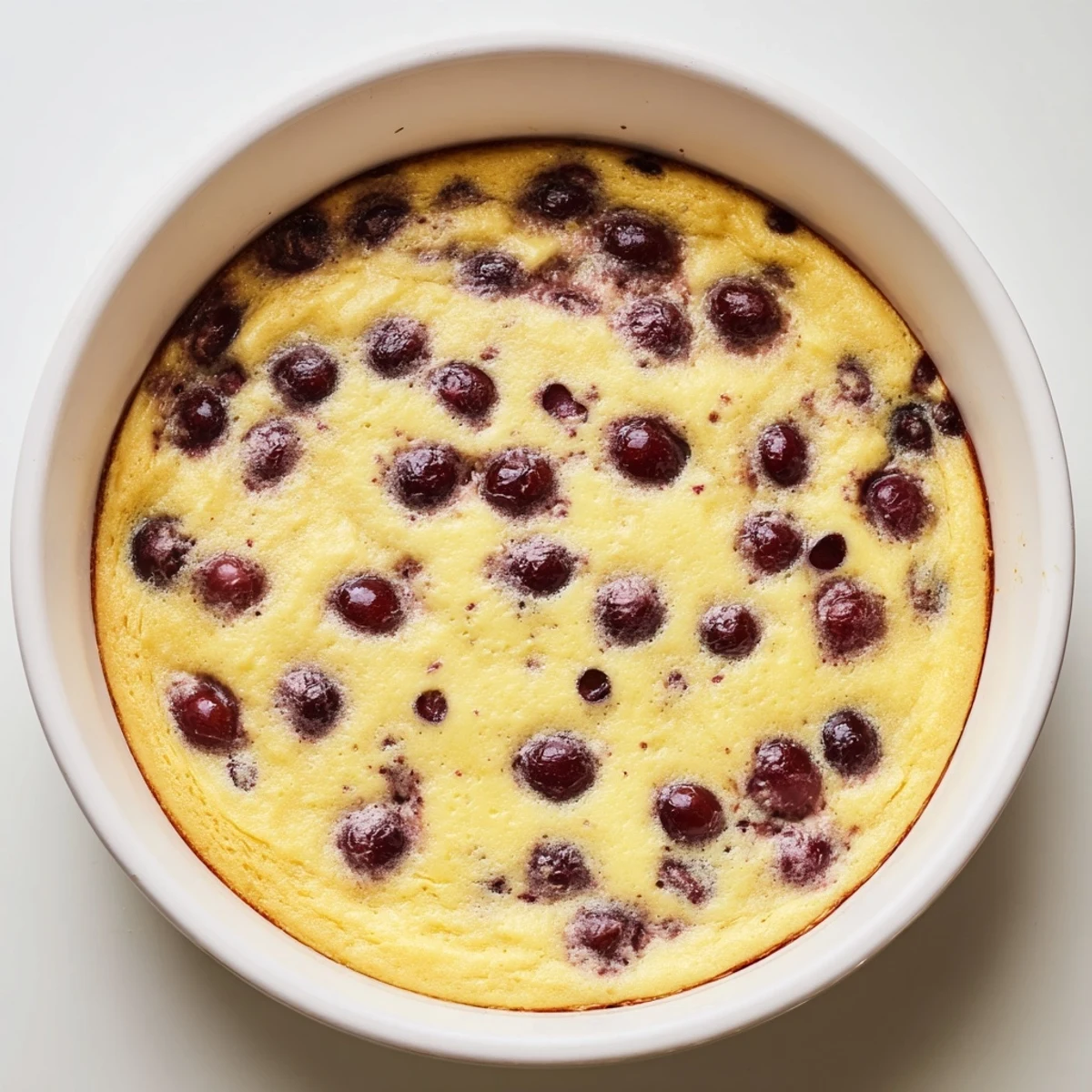 Warm cherry custard fresh from the oven with golden browned top and plump cherries nestled in silky cream