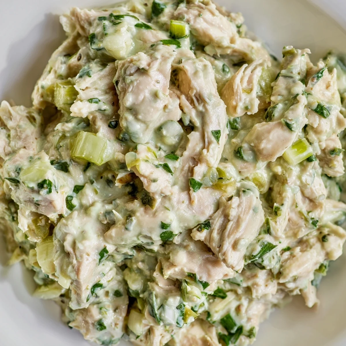Tender chunks of chicken coated in tangy green goddess dressing and herbs, perfect party dip