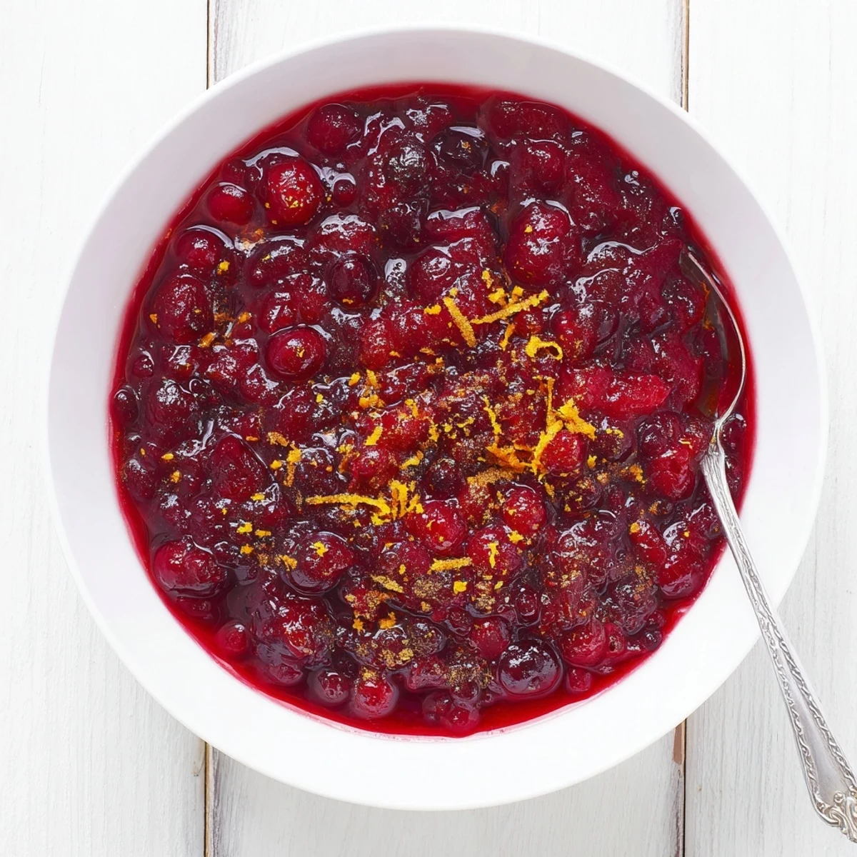 Glowing homemade cranberry sauce showcasing burst cranberries in a glass serving dish