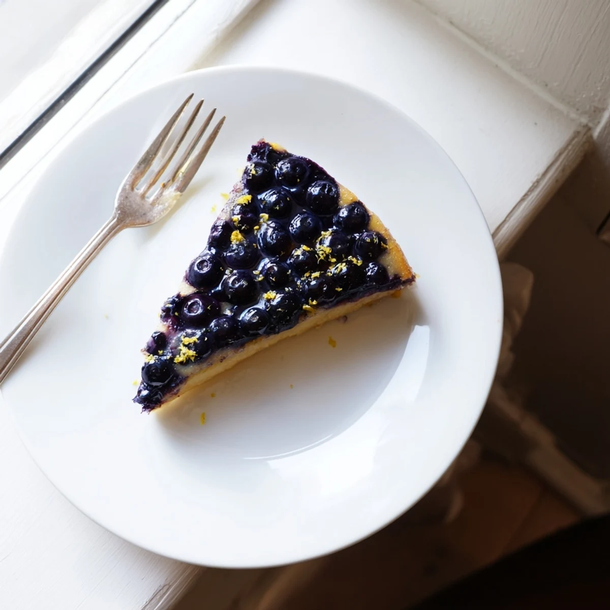 Moist buttery blueberry upside down cake served warm with whipped cream and ripe berry topping