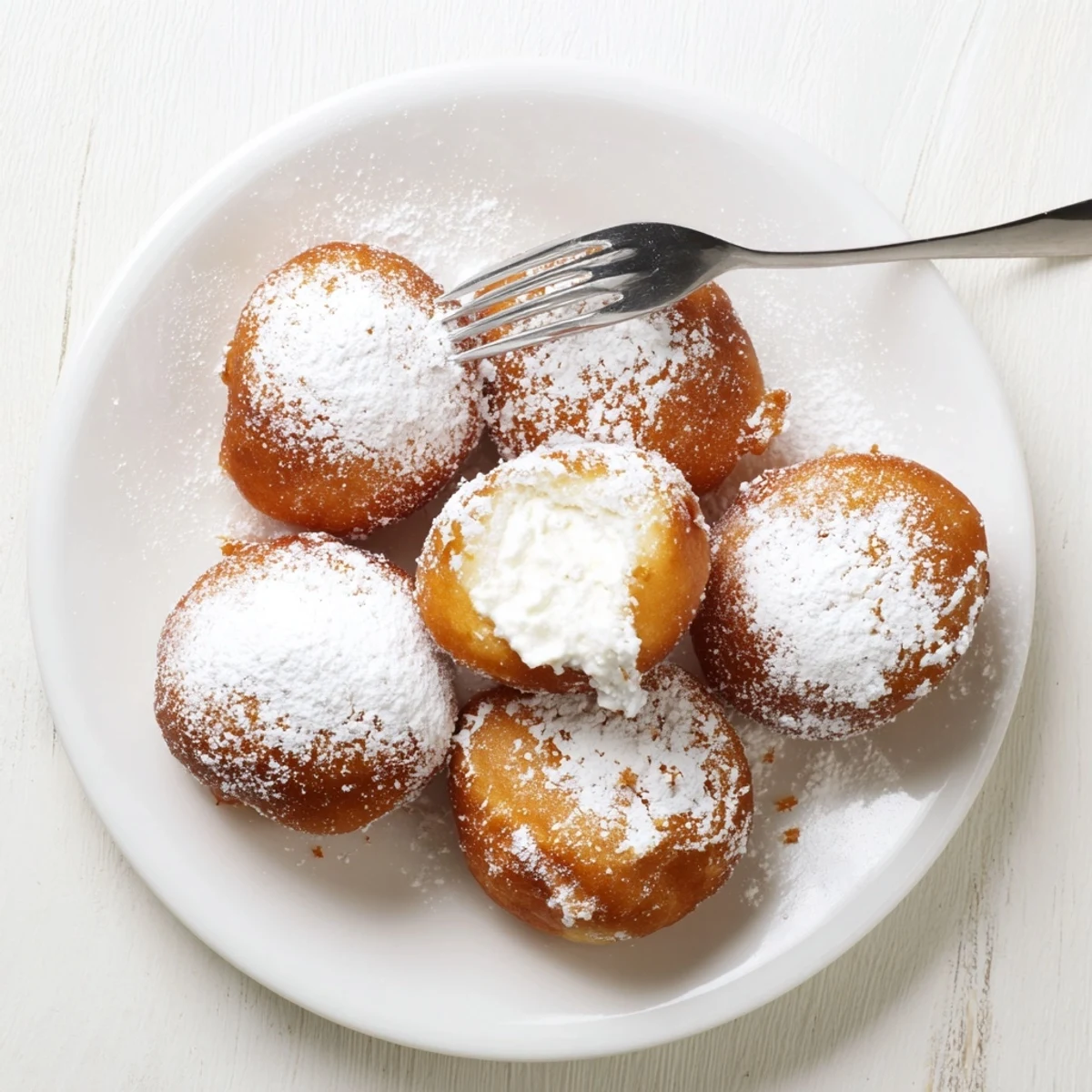 Golden Korean Milk Cream Donuts dusted with powdered sugar after being fried to perfection