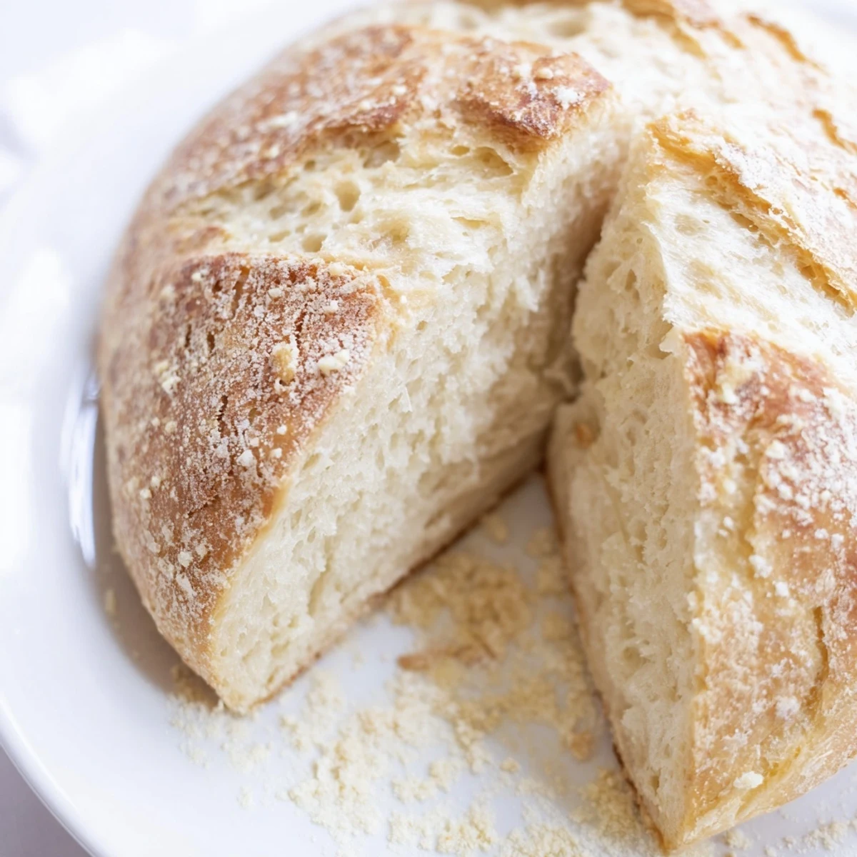 Golden brown crusty Italian bread loaf with chewy interior on wooden cutting board