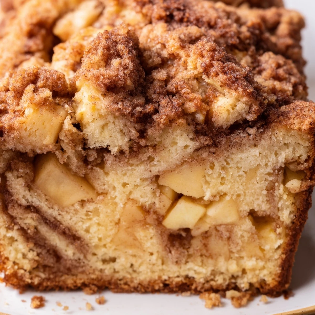 Moist homemade cinnamon apple bread sliced on a wooden board with warm cinnamon aroma