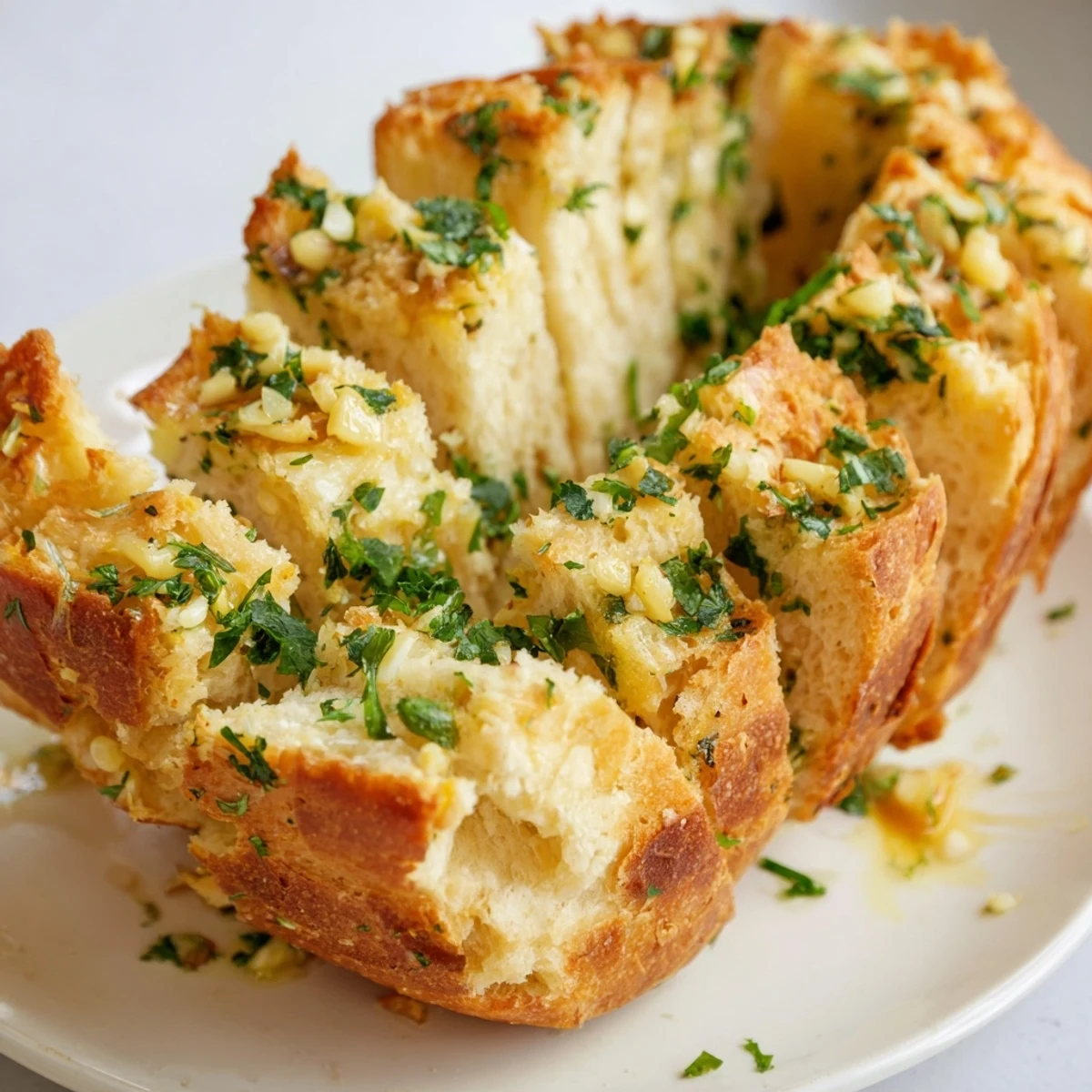 Homemade Garlic Herb Dutch Oven Bread with rosemary and thyme, displaying a beautifully browned crust perfect for dipping