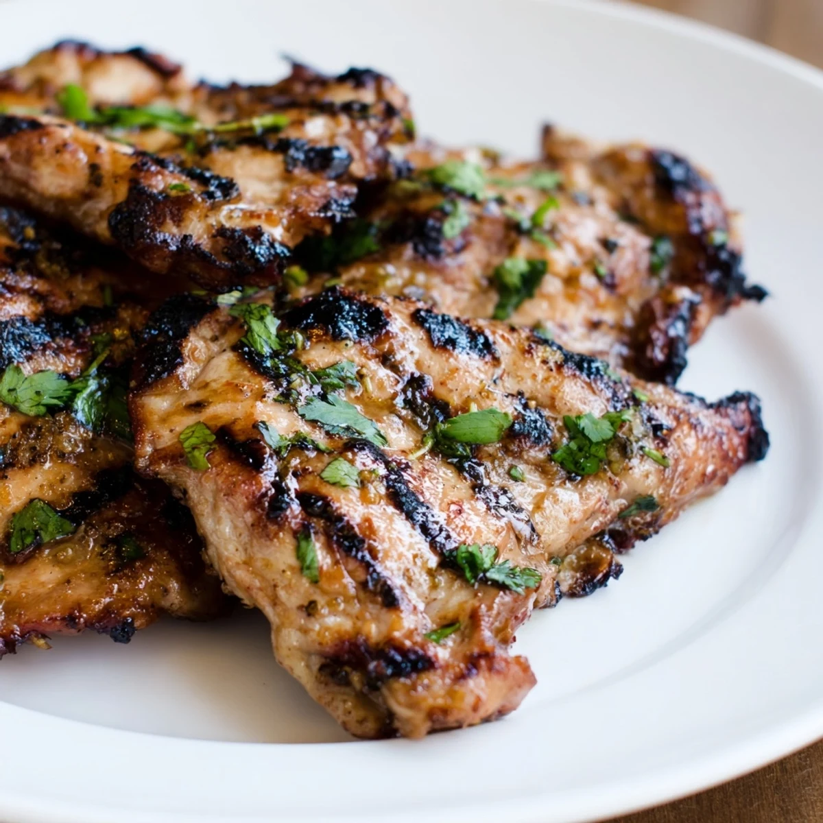 Golden Grilled Vietnamese Chicken sliced open showing juicy texture with bright herb garnish