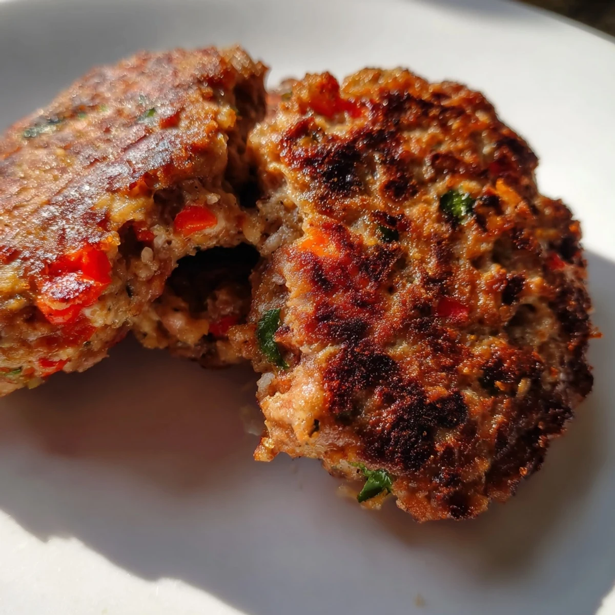 Sizzling Pakistani Chapli Kabab patties fresh from the skillet with charred spiced crust and juicy center