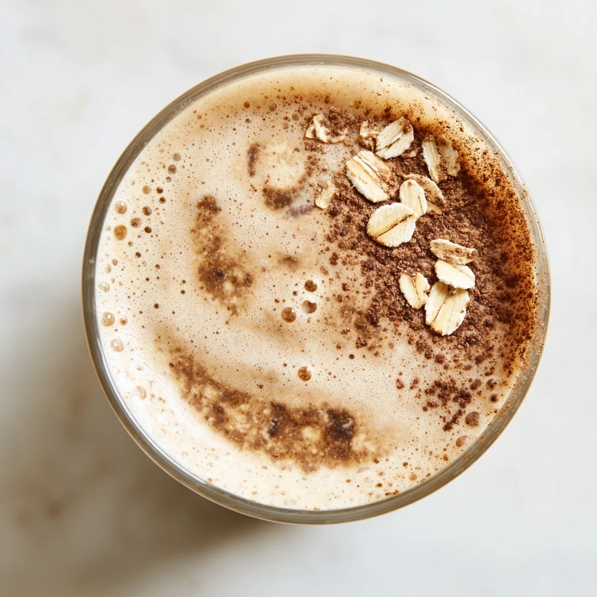 Frothy coffee smoothie blended with ripe banana and a drizzle of honey