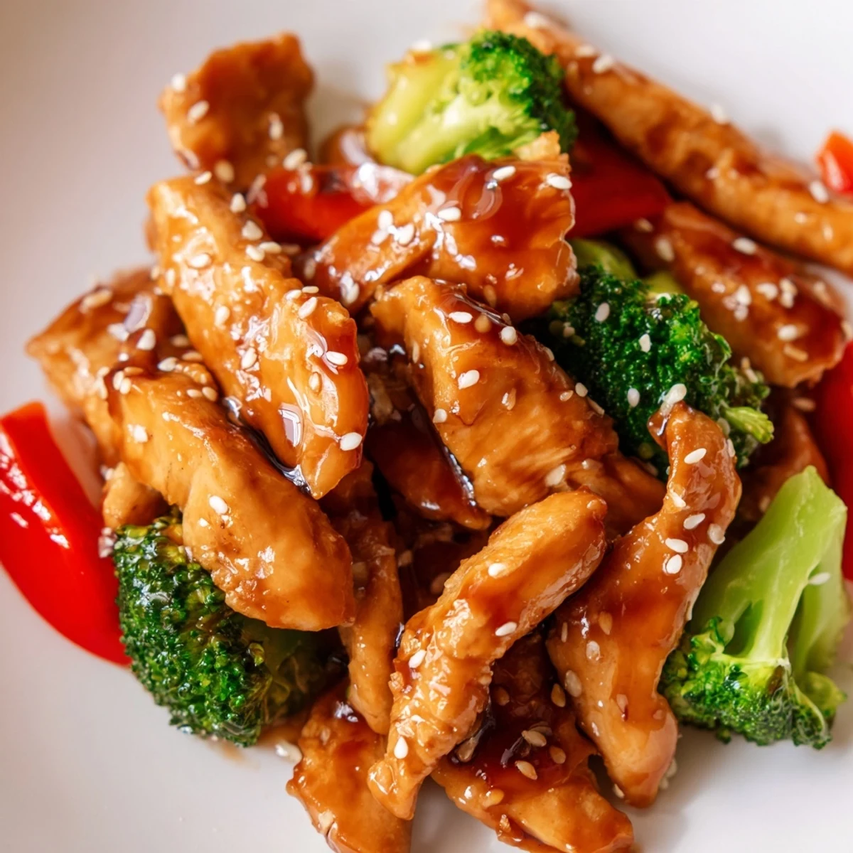 Sesame Soy Chicken Stir Fry in a wok with glossy sauce coating crisp colorful vegetables