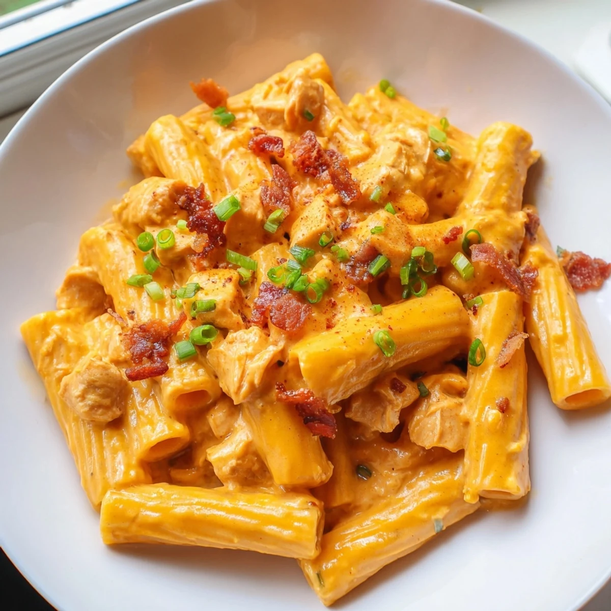 Golden seared chicken smothered in melted cheddar sauce with crunchy beef bacon bits