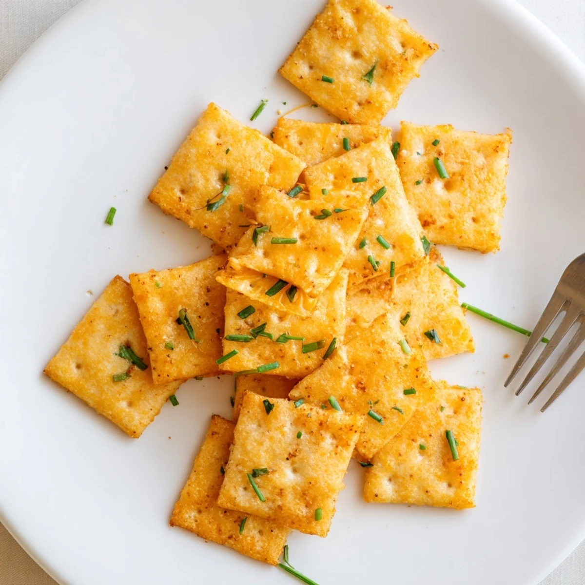Ultra-crispy baked cheddar herb snack bites with golden edges piled on a plate