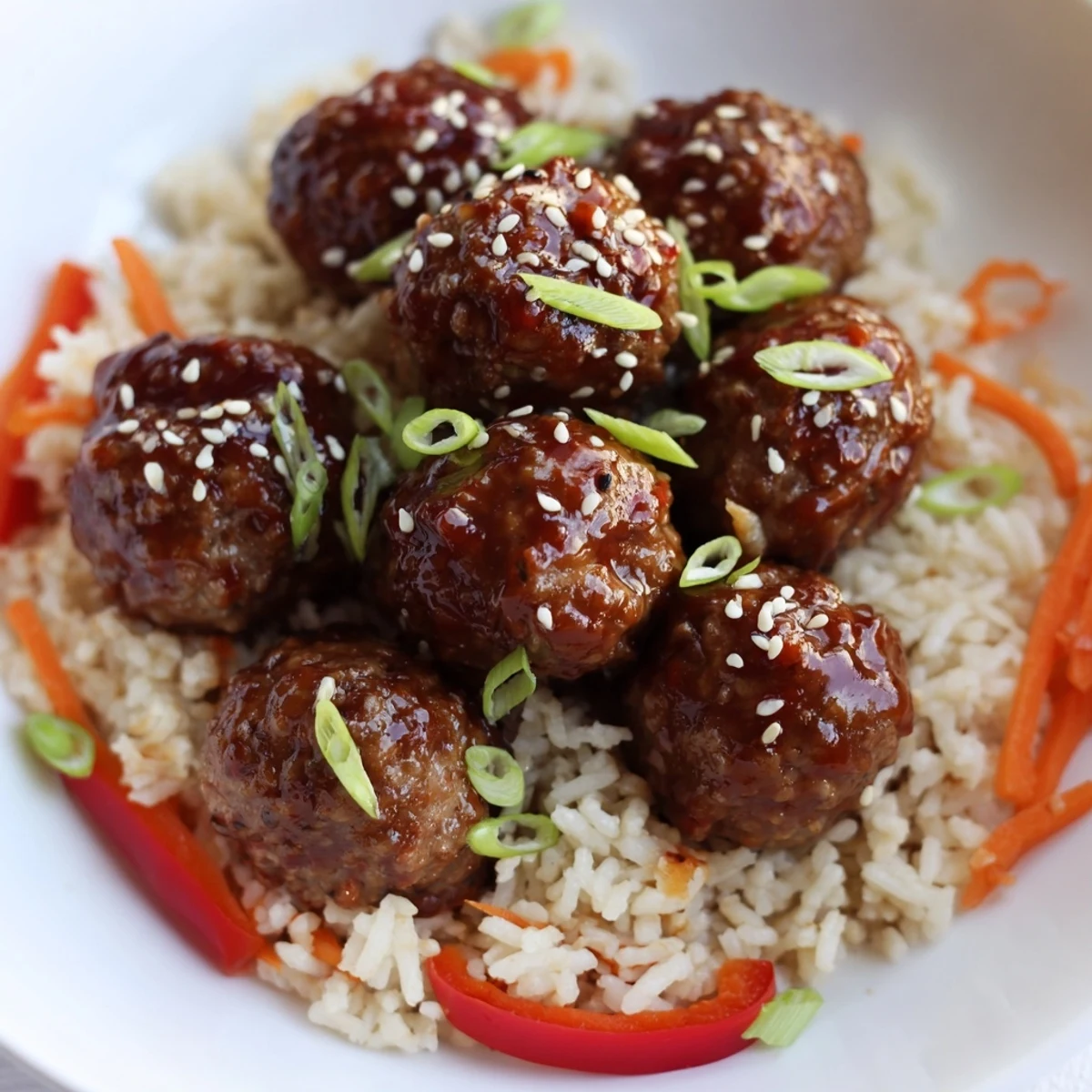 Weeknight Hello Fresh Firecracker Meatballs: spicy, juicy bites drizzled with extra sauce
