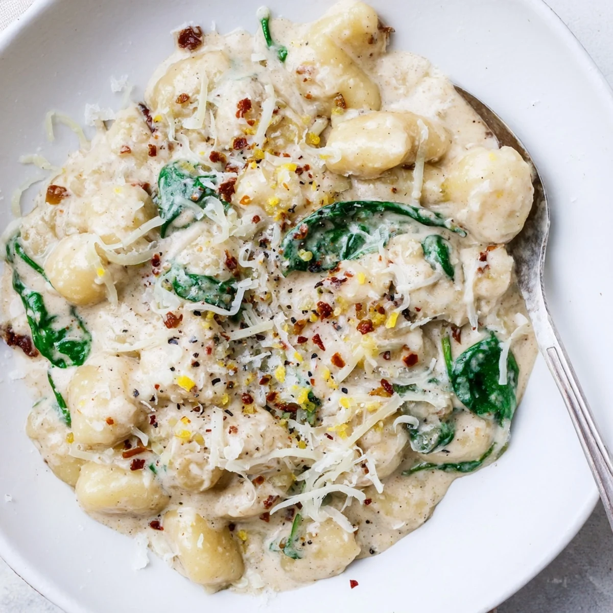 Skillet-browned dumplings swimming in Marry Me Gnocchi cream, fragrant basil.