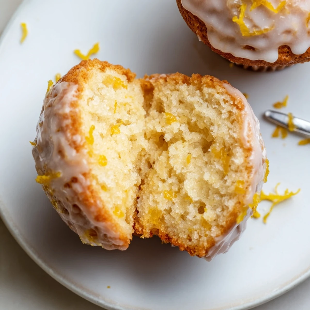 Fresh-baked Glazed Lemon Ginger Muffins served with herbal tea, bright citrus aroma