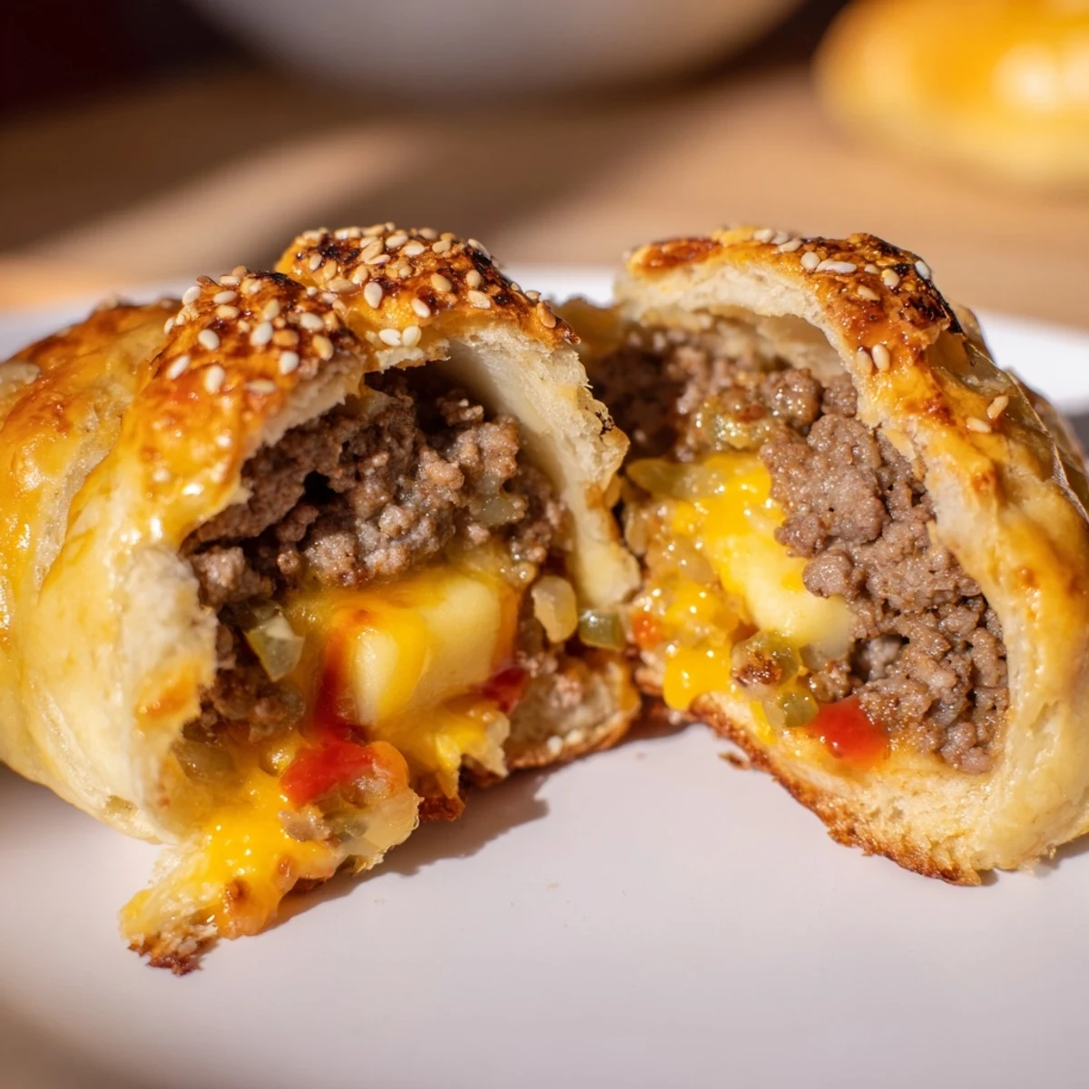Warm Cheesy Cheeseburger Bombs Explosion Recipe plated with tangy ketchup for dipping