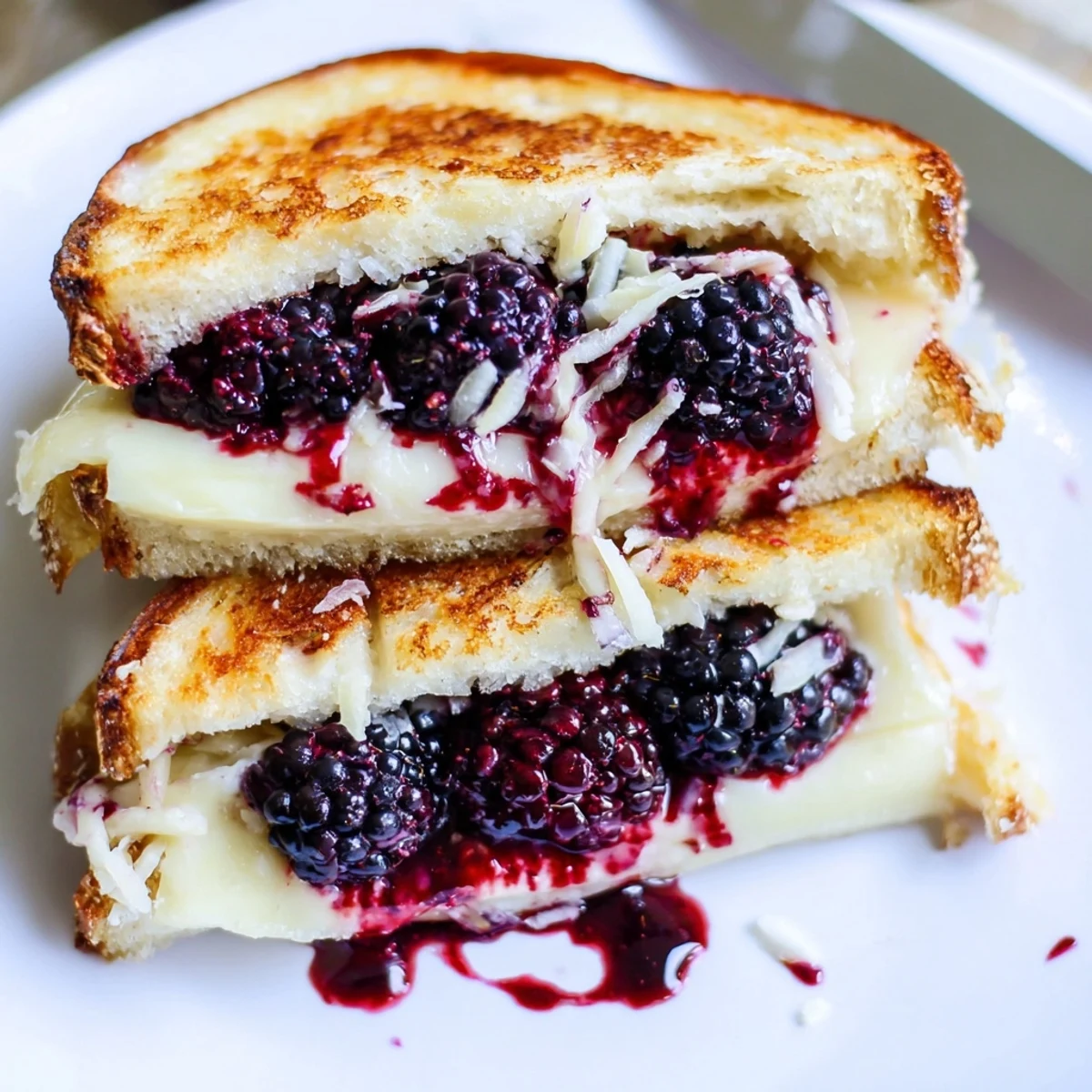 Toasted Balsamic Blackberry Bliss Grilled Cheese with melted brie and juicy berries.