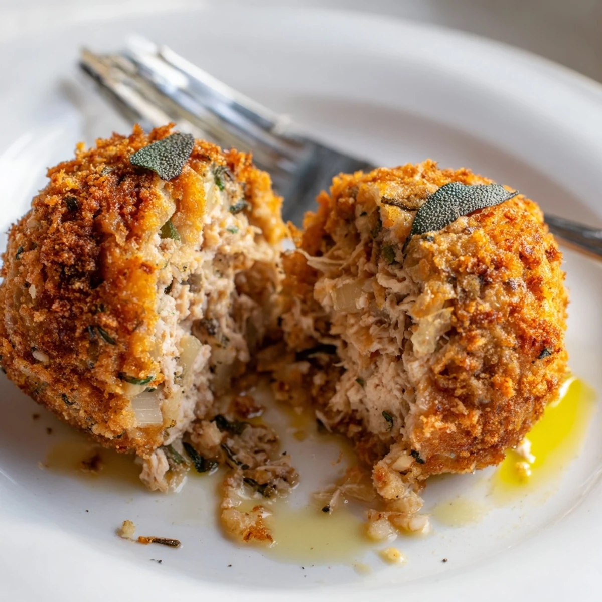 Sage Onion Chicken Balls baked to golden brown, herbaceous thyme and onion aroma